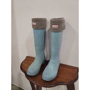 Hunter Original Womens Tall Rubber Rain Boots US 9M Light Blue With Boot Socks